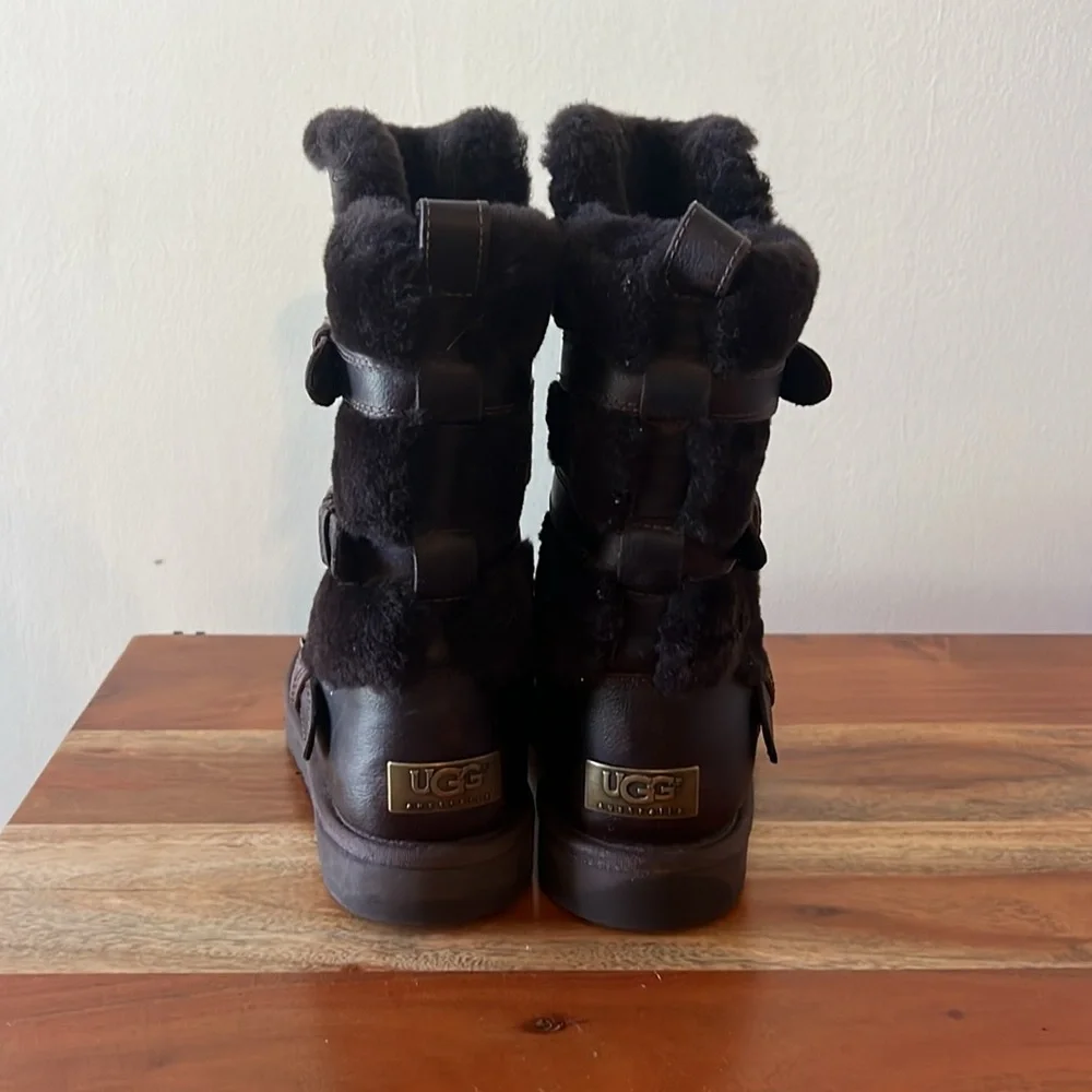 Women's Black Faux Shearling Buckle Boots
